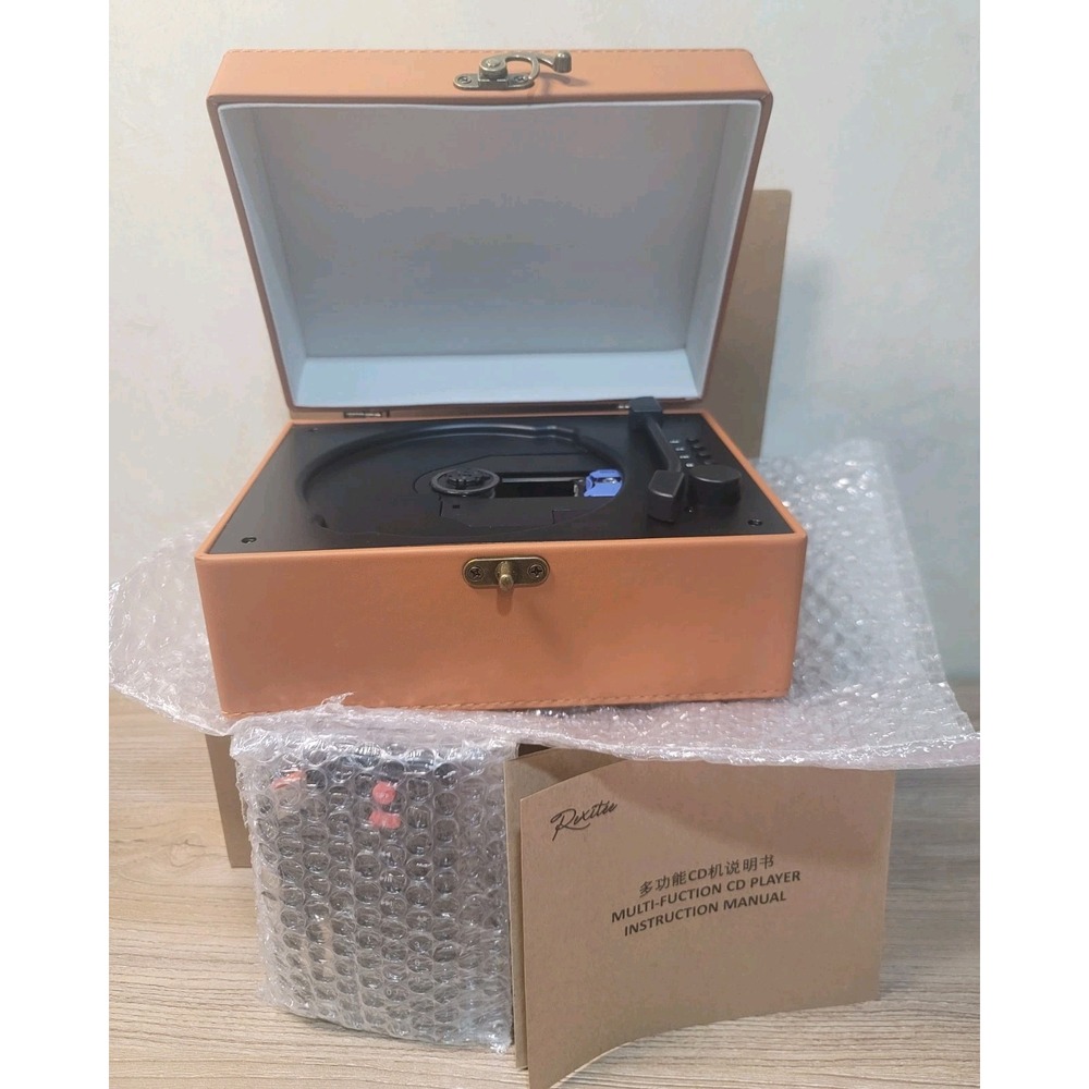 Pexitee Rechargeable Leather CD Player with Speakers, Bluetooth TIME MUSIC BOX